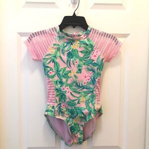 Bundle of Art Class Cat & Jack Floral and Blue One Piece Swimsuit 10/12 Girls